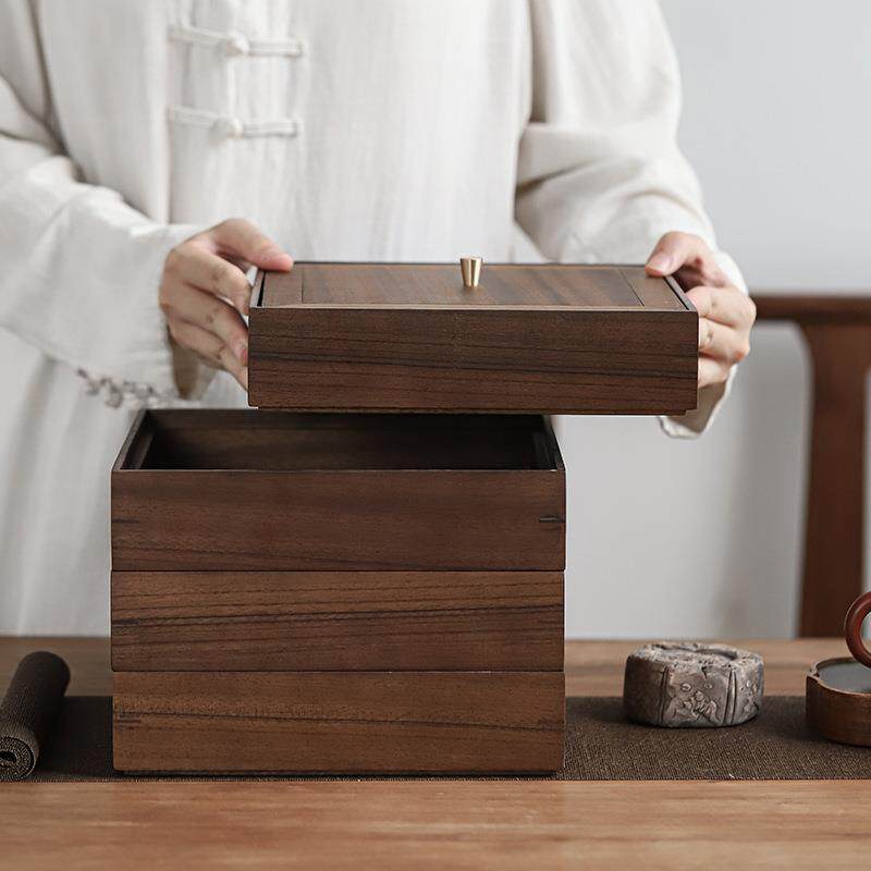 胡桃木普洱茶盒白茶茶饼多层可叠加防潮家用茶饼收纳盒储茶盒