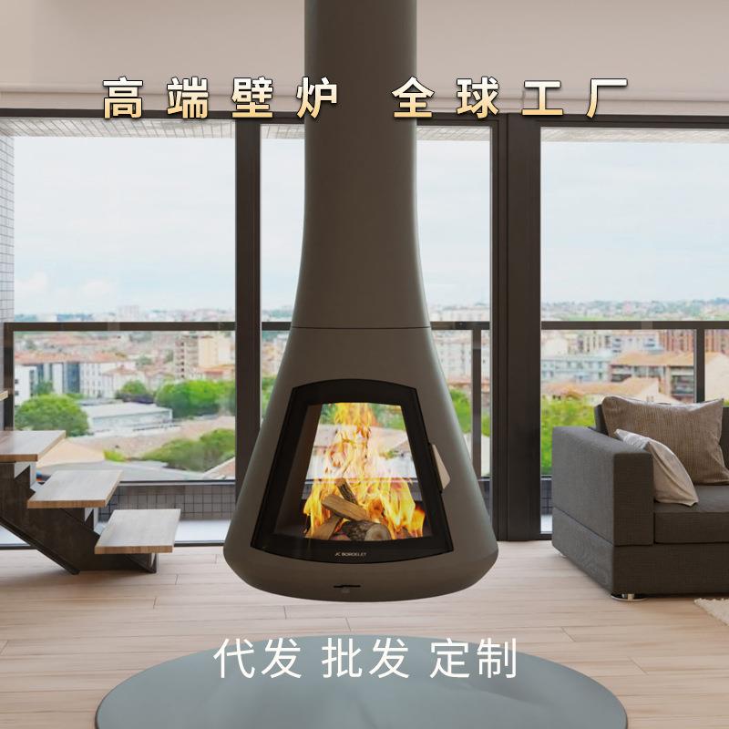 网红悬挂式壁炉真火燃木酒精取暖器现代法式别墅客厅吊挂火炉装饰