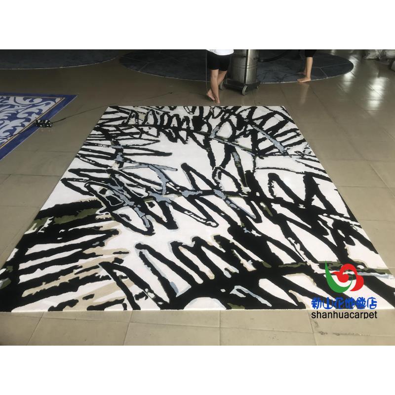 新中式抽象水墨画手工进口羊毛客厅茶几地毯大厅接待室贵宾室满铺