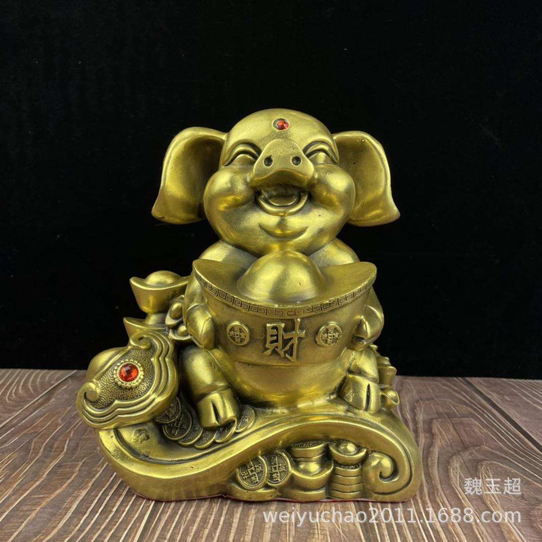 纯铜如意元宝猪纯铜猪摆件金猪元宝猪十二生肖猪家居装饰品摆设