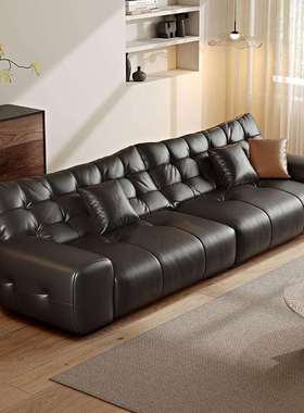 意式简约皮艺沙发大黑熊软体沙发家用生态皮沙发客厅直排沙发组合