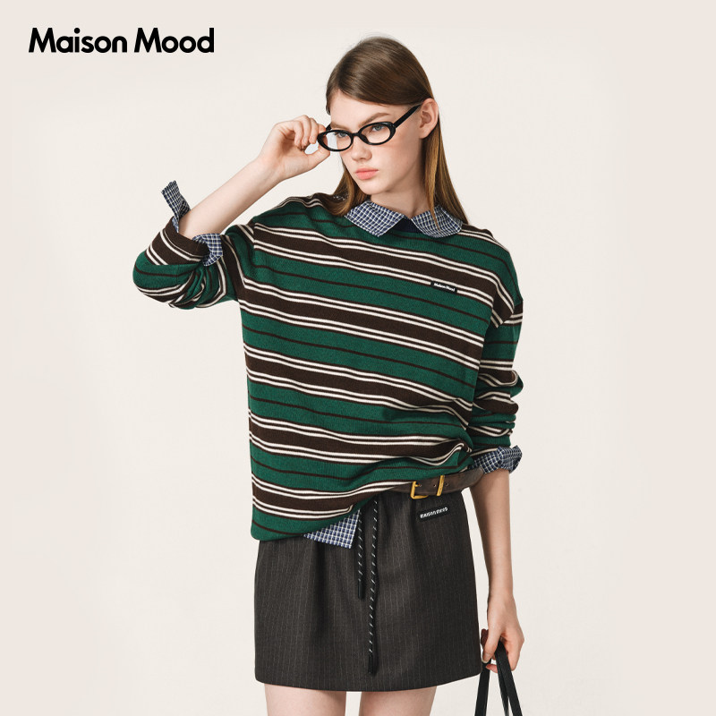 【徐若晗同款】Maison Mood2026年新款复古可外穿条纹套头针织衫