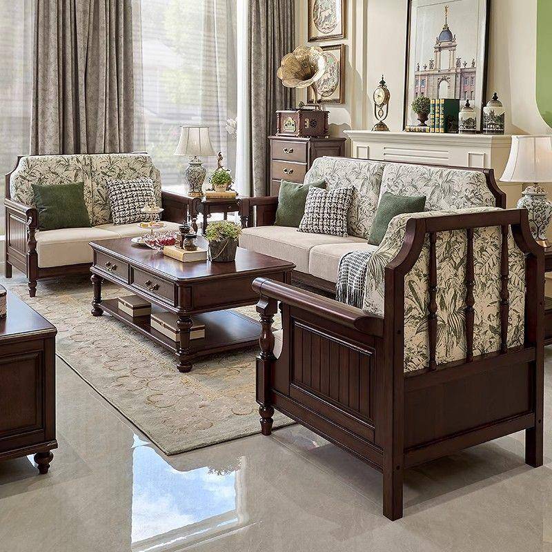 【折扣价】美式复古布艺沙发全实木复古客厅家具雪尼尔组合沙发核