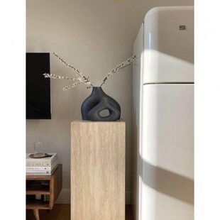 雕塑底座洞米大理石白立柱玄关哑光侘寂风台床头柜样板房岛石摆件