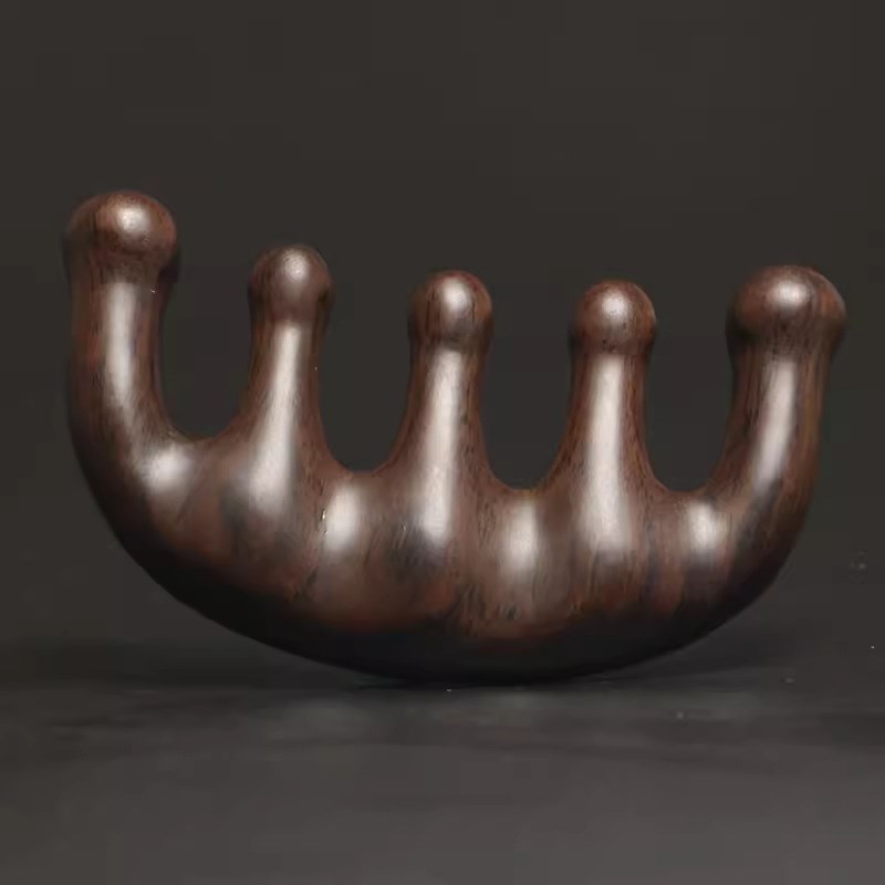 牛角大齿经络梳五爪头部按摩梳子檀木梳子M女家用小梳子随身便携