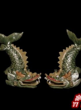 石湾公仔陶瓷鳌鱼摆件玄关阳台屋檐家居摆设动物龙鱼装饰工艺礼品