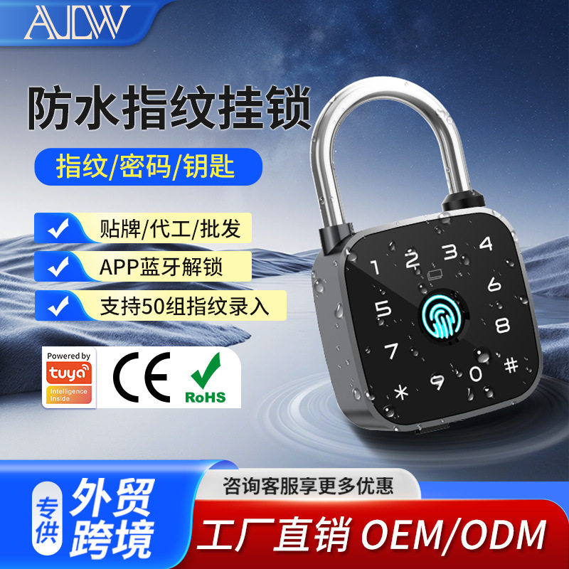 外贸户外防水指纹智能密码锁挂锁入户门大门仓库储物柜行李电子锁