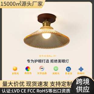 法式花朵楼梯过道灯复古走廊灯2025年新款实木玻璃入户阳台玄关灯