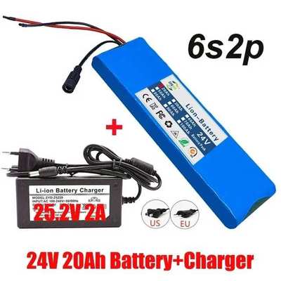 6S2P 24V 20AH 18650锂离子电池组可充电电动自行车带BMS+充电器