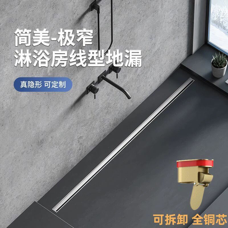 极窄线型地漏不锈钢防臭淋浴房卫生间隐形大排量全铜芯双面可安装