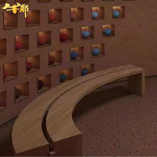北欧个性弧形长凳商场休息区实木长椅子图书馆休闲区弯形等候长凳