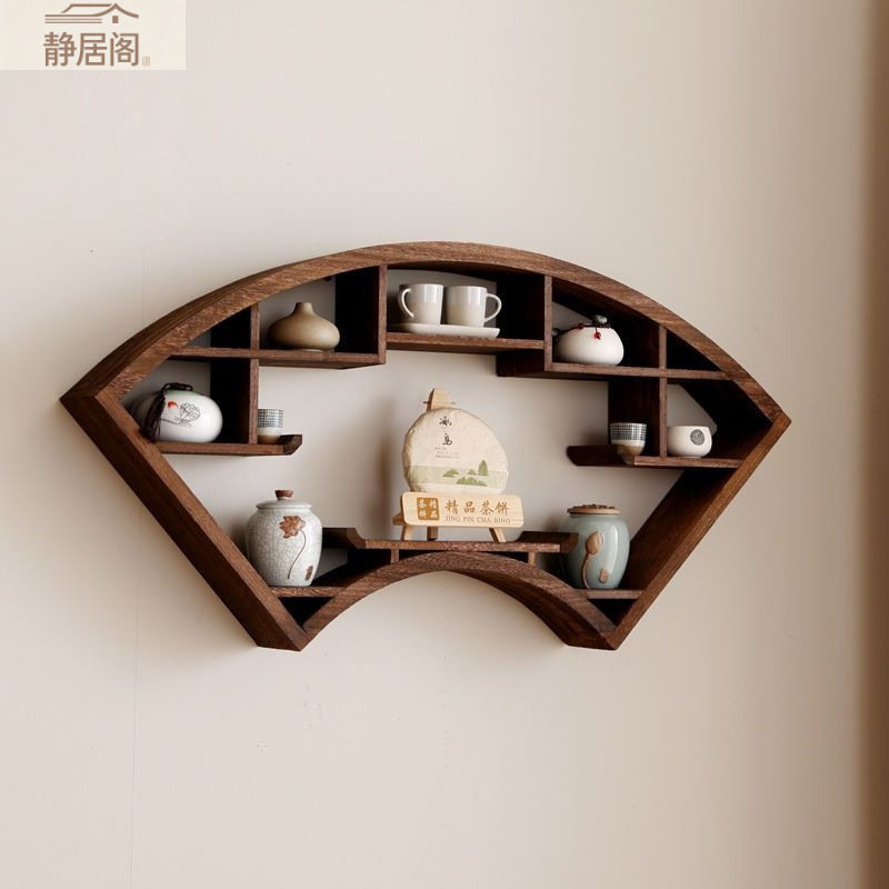 实木中式博古架壁挂墙上展示架简约仿古茶壶架子多宝阁置物架茶架