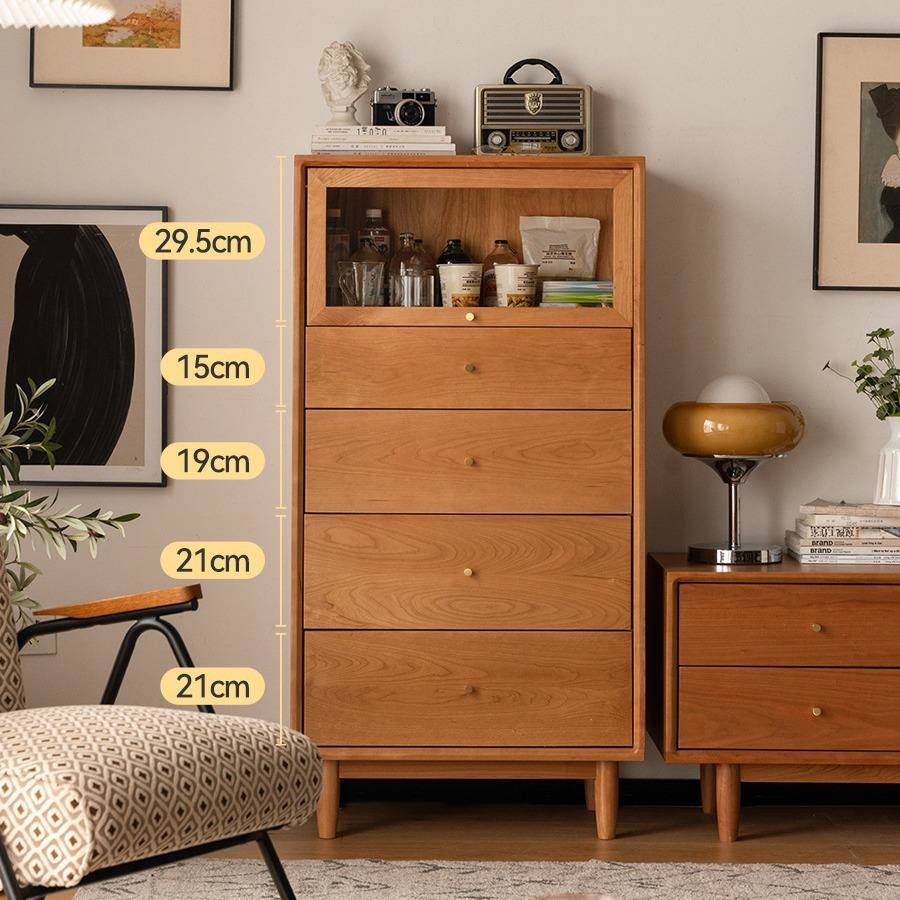 小半五斗柜北欧实木樱桃木简约客厅白橡储物橱日式卧室收纳餐边柜