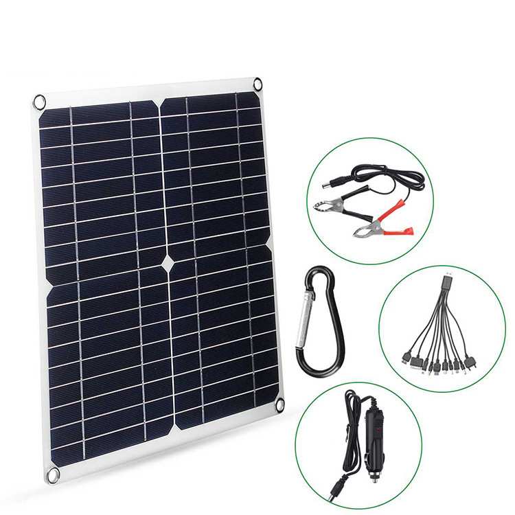 柔性太阳能25W18V双USB输出电池板控制器露营宠物屋游轮离网发电