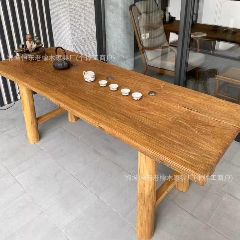 老榆木书桌老门板茶桌家用餐桌老榆木板吧台复古茶几实木小桌子