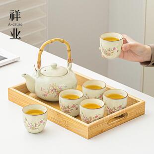 黄汝窑大号提梁泡茶壶茶具套装精致女士年轻人餐厅家用陶瓷功夫杯