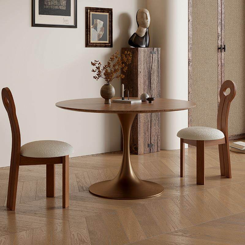 2025年新款复古实木小圆桌家用小户型阳台休闲洽谈桌椅组合黑胡桃