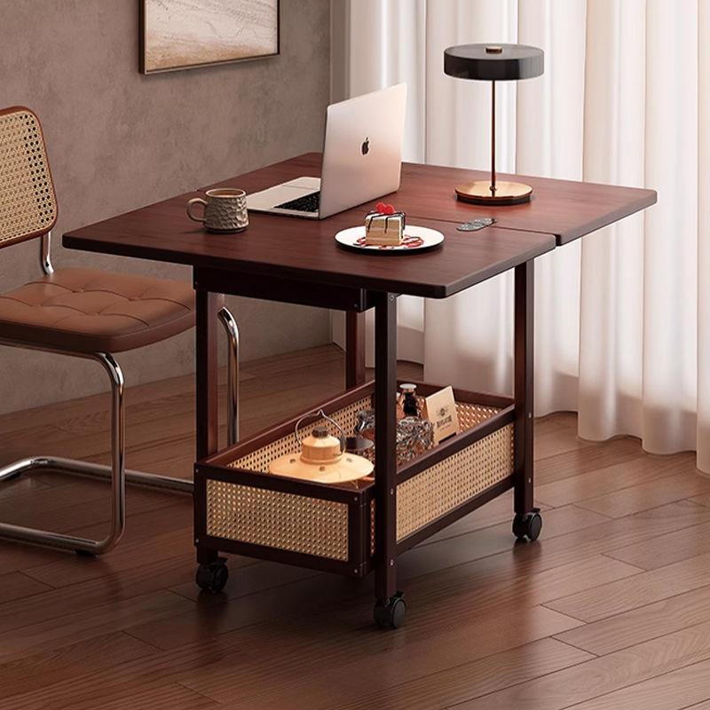 移动茶几可折叠桌子小户型客厅家用沙发阳台餐桌两用实木中古推车