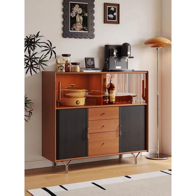 新款中古风实木餐边柜黄杨木小户型橱柜厨房玄关储物柜茶水柜整装