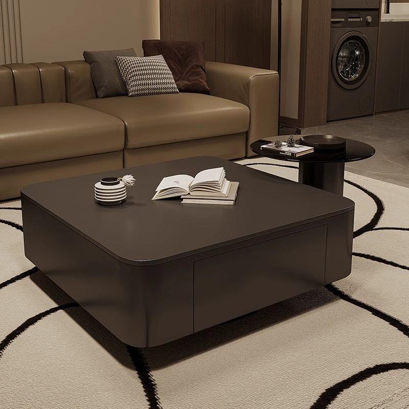 岩板黑色方形茶几客厅家用轻奢现代简约大小户型茶桌玻璃边几组合