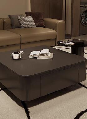 岩板黑色方形茶几客厅家用轻奢现代简约大小户型茶桌玻璃边几组合