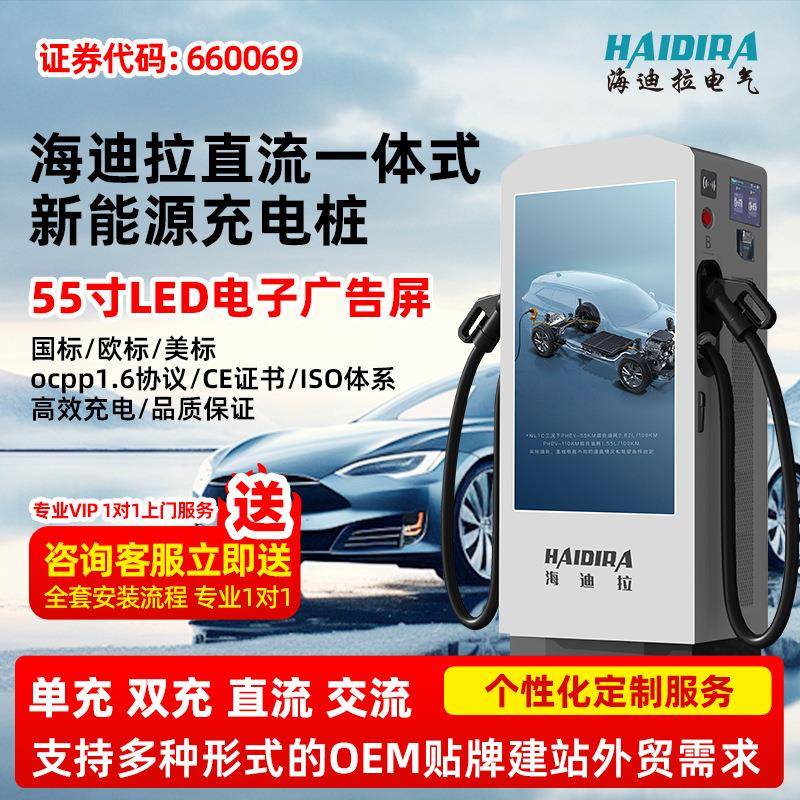 新能源80/120KW国标九孔直流快充桩单双枪建站广告屏充电桩4G联网