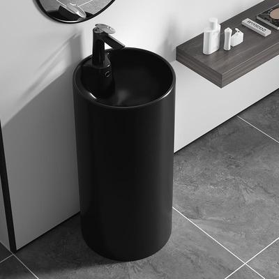 圆柱形立柱盆一体式洗手盆哑光黑洗脸盆落地式连身盆