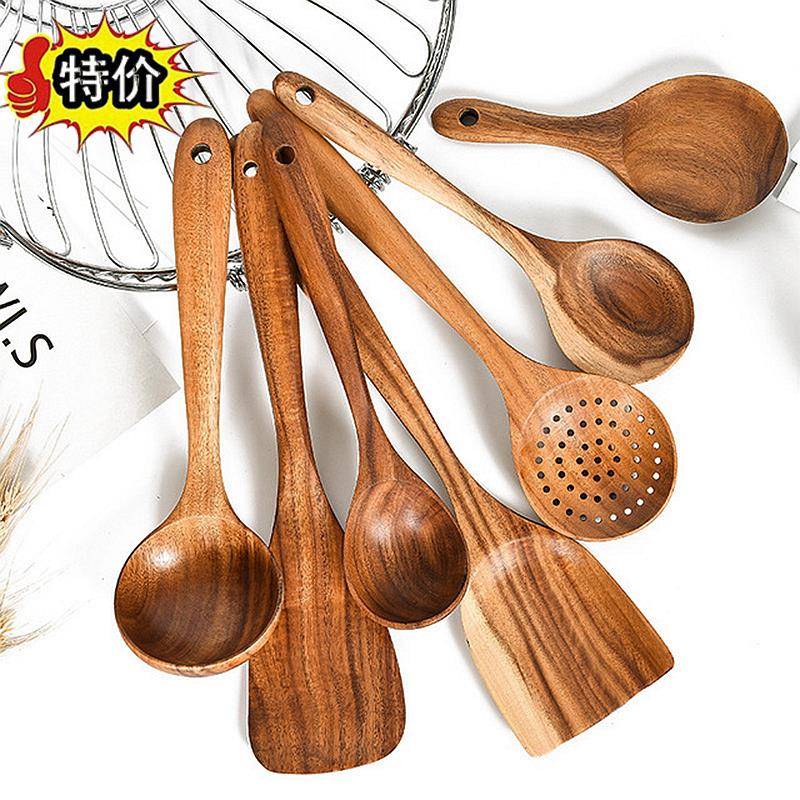 漏勺长柄木质锅铲饭铲短汤勺不沾锅专用铲子捞漏勺家用耐高温无漆