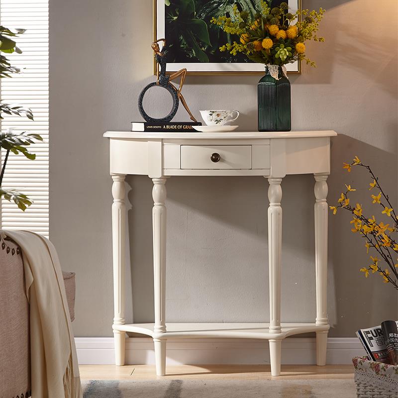 半圆玄关桌靠墙实木欧式过道装饰玄关柜美式现代简约轻法式玄关台