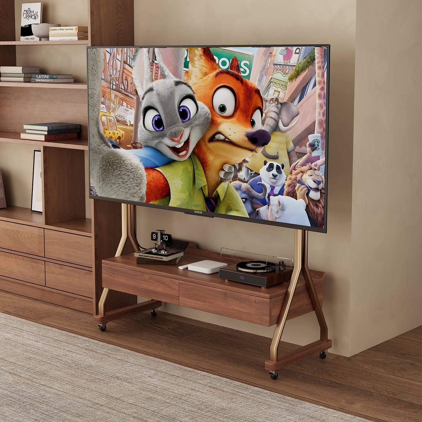 实木可移动电视柜客厅2025新款落地小户型家用带轮储物电视机支架