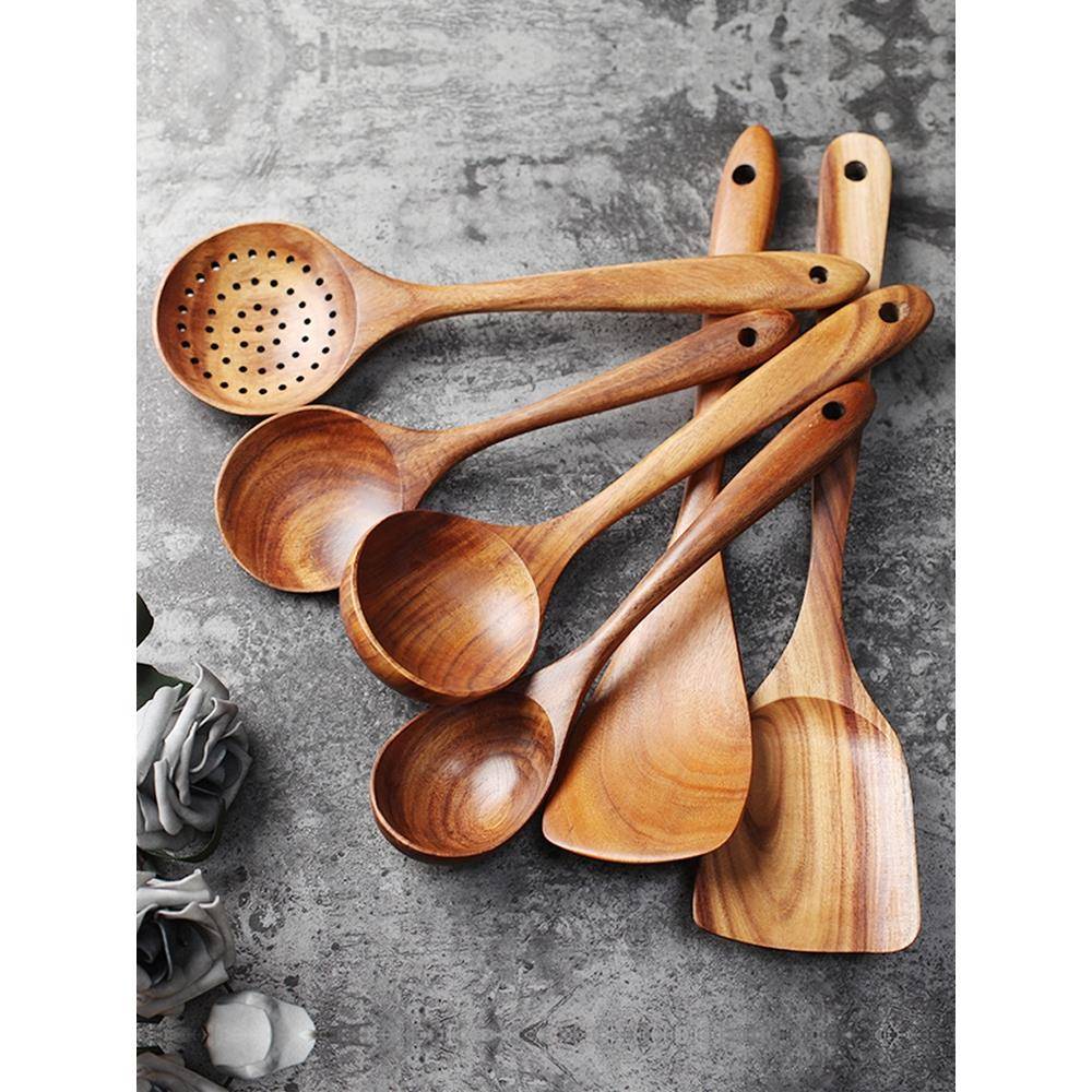 处理厨房炒菜实木锅铲 家用耐高温木质汤勺漏勺 不粘锅专用木铲子