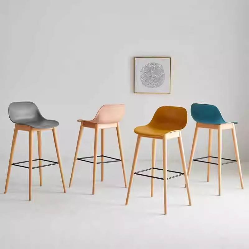 北欧现代简约吧台椅子酒吧靠背椅子奶茶店前台实木高脚凳时尚吧椅