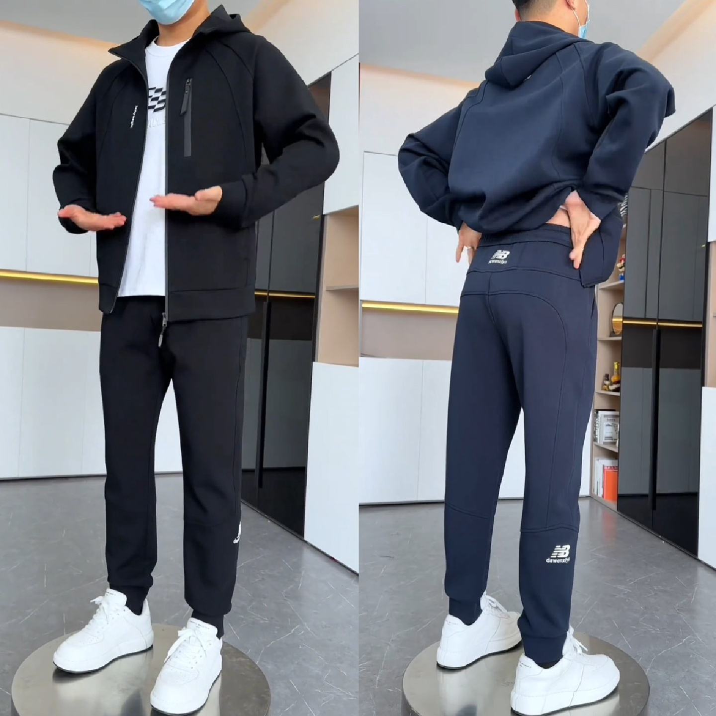 春秋新款拉链连帽外套休闲套装男潮流高档时尚夹克卫裤运动两件套