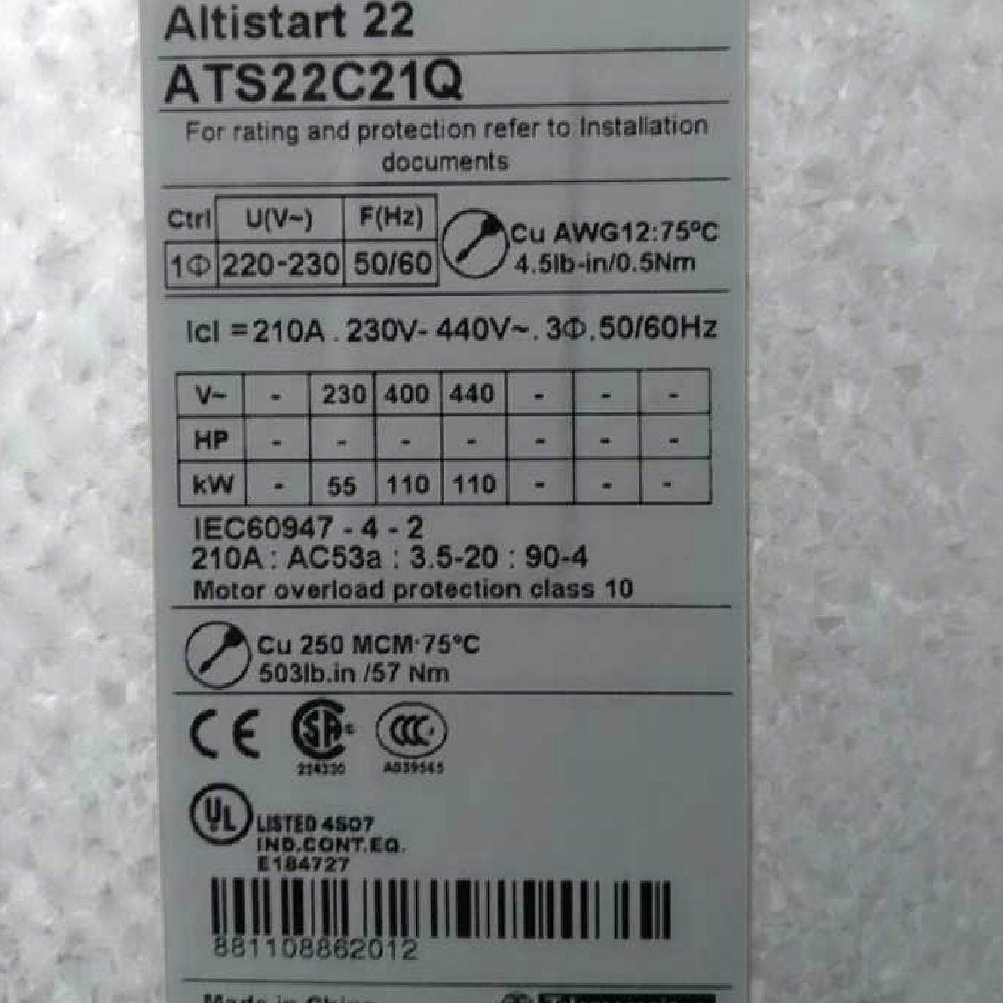 议价上海施耐德ATS22C25Q软啓动器132KW三相230-440V控制电源220V