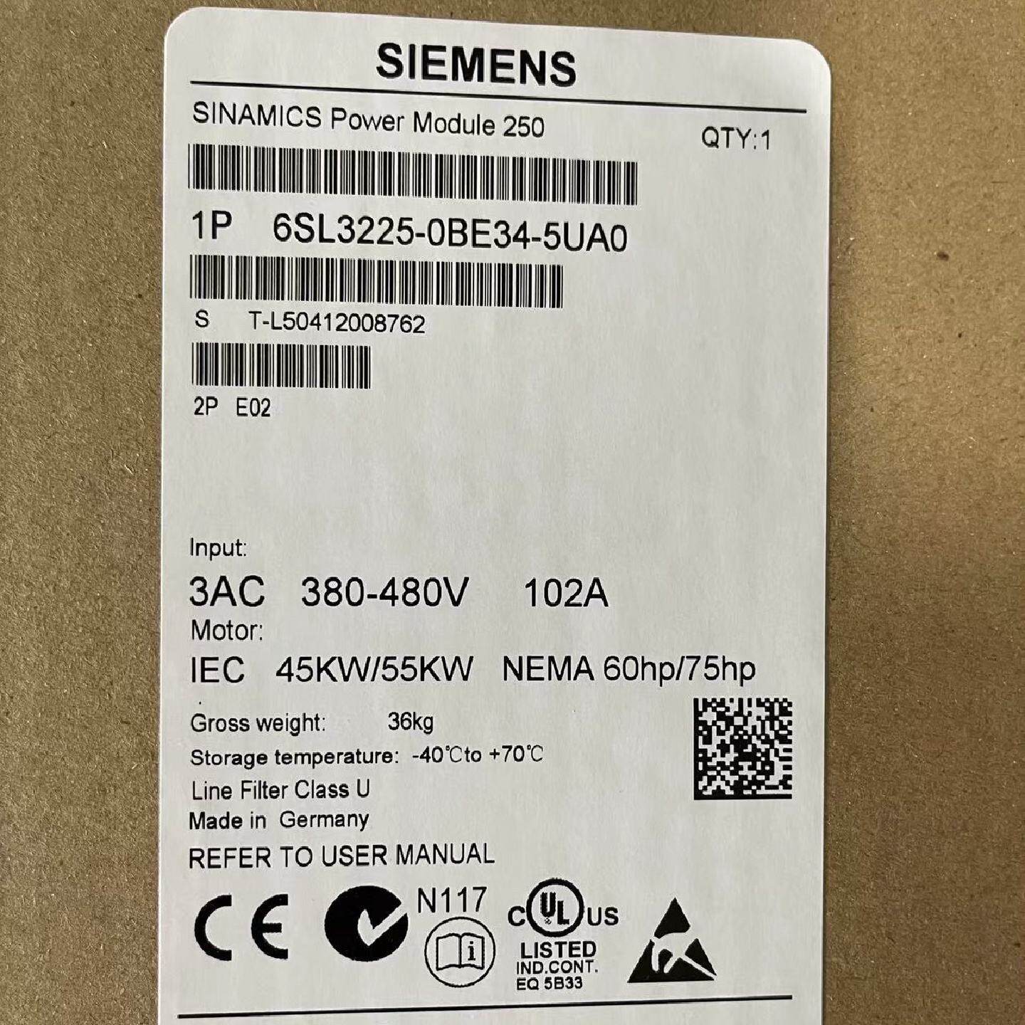 议价6SL3225-0BE34-5UA0 全新原装G120 变频器6SL3 225-0BE34-5UA