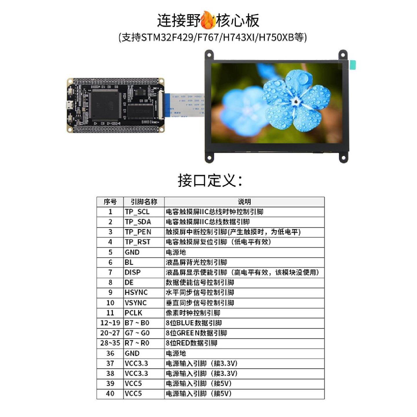 全新5寸RGB电容触摸液晶屏模块兼容原子/野火STM32开发板