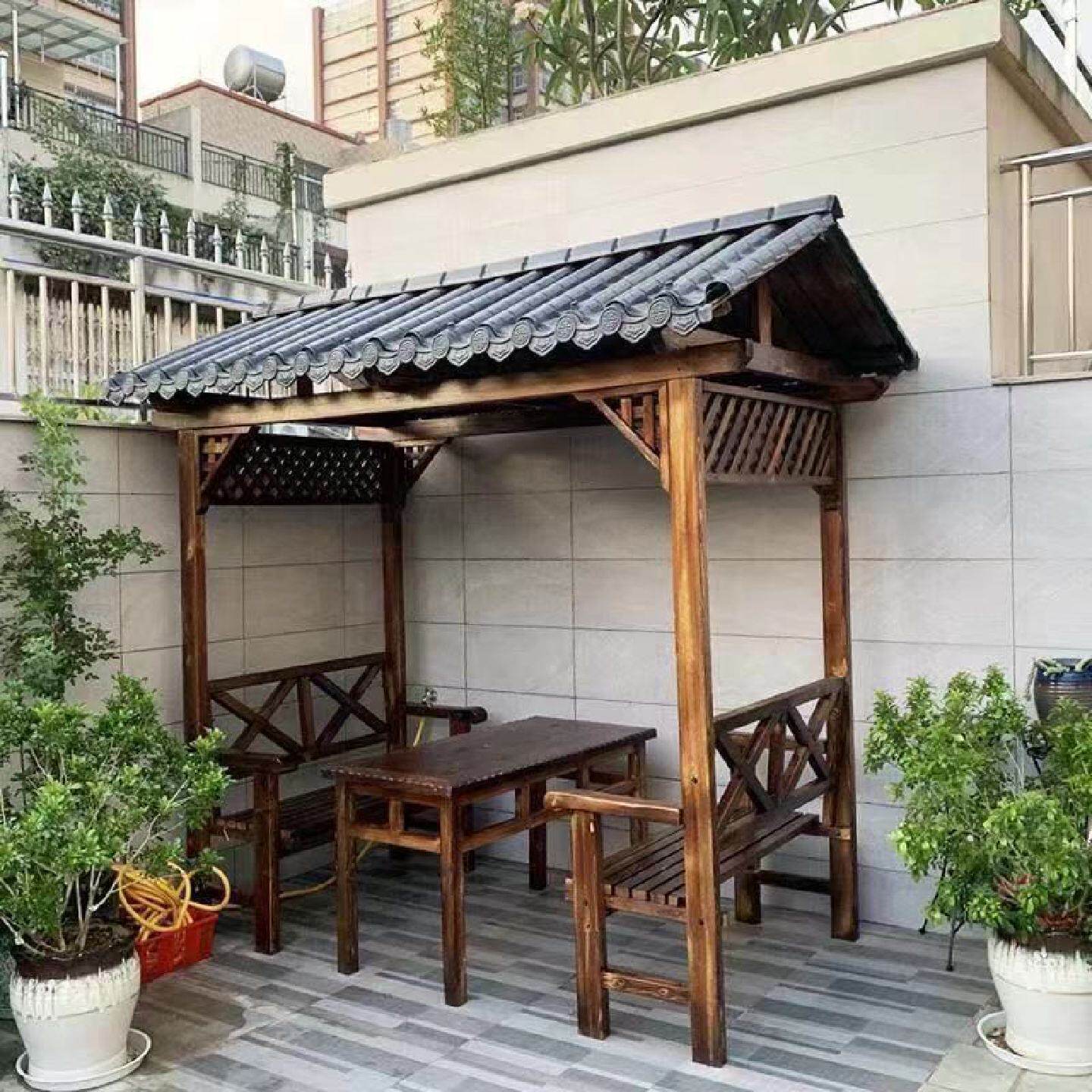 阳台防腐木亭子葡萄架别墅花园庭院小凉亭家用小型木质摇摇椅厂家