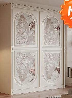 ir法式奶油风推拉门衣柜一门到顶滑门移门柜子家用卧室欧式白色