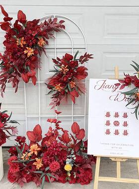 婚庆仿真花订婚假花婚礼布置红色地排花舞台kt版迎宾牌区装饰挂花