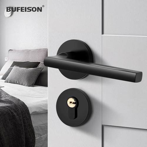 黑色卧室门锁室内分体静音门把手家用房门美式磁吸木门锁锁具通用