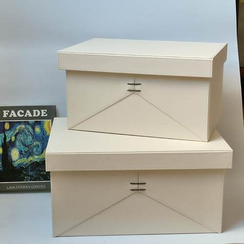 中式穿绳皮革收纳箱衣帽间柜顶卧室大储物收纳盒样板房装饰盒摆件