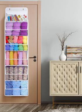 新款挂壁式纱线棒针收纳袋门后收纳挂袋灰色防尘毛线分类挂包