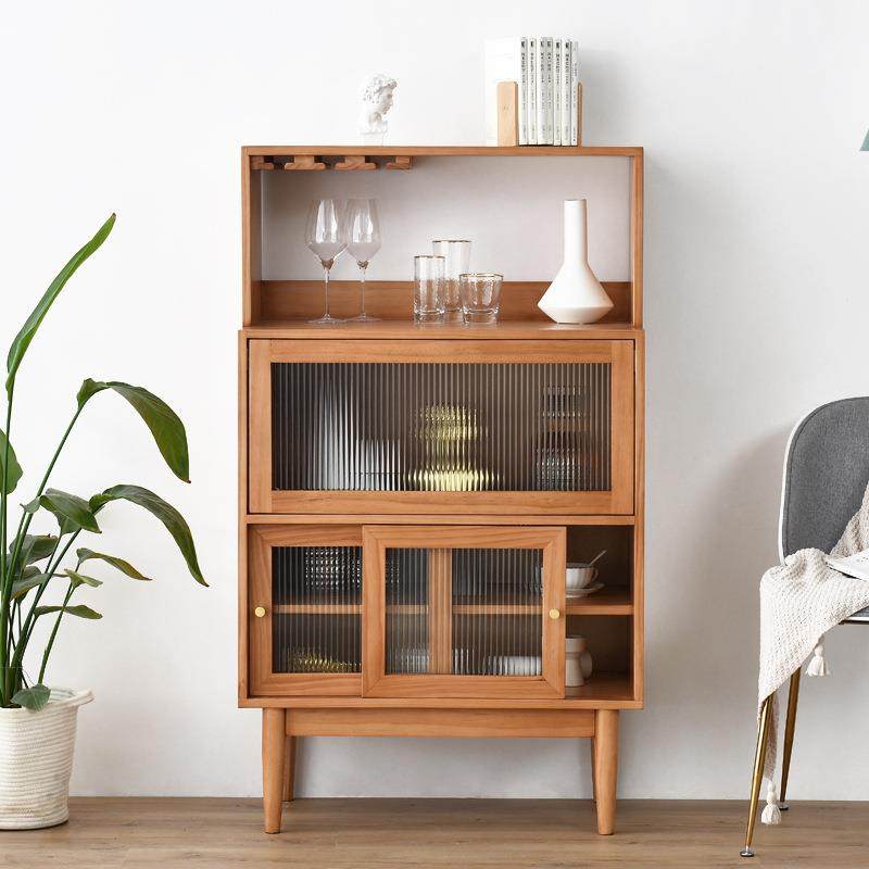北欧实木餐边柜家用厨房多功能碗柜餐厅简易收纳置物橱柜玻璃边柜
