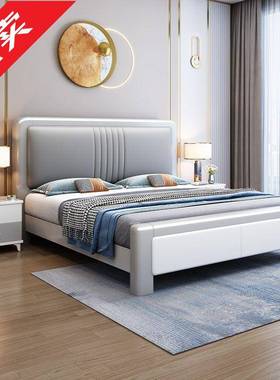 ir轻奢软包现代简约北欧1.8米实木主卧床主卧双人床白色1.5米储物