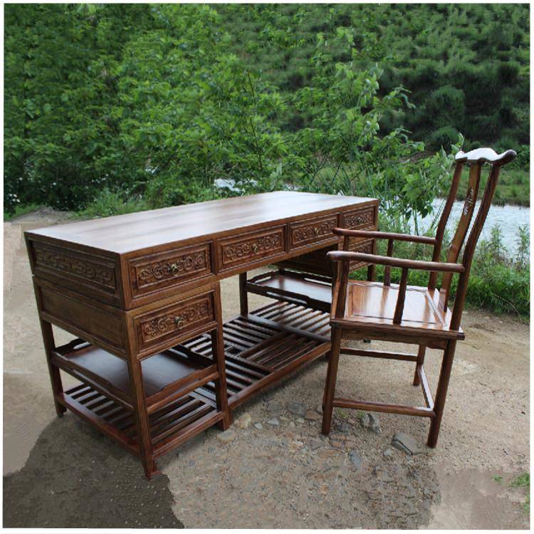 【折扣价】新中式1.6m1.8米2办公桌椅简约现代书桌榆木写字台电脑