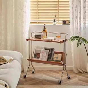 枝然不锈钢小推车可移动边几置物架零食收纳储物客厅中古实木家用