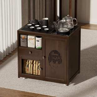 移动茶水柜茶台茶桌边柜侧柜实木下置物架水桶烧水壶一体茶吧柜子
