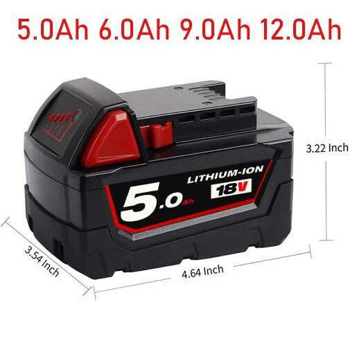 替换milwaukee M18 锂离子电池18v 5.0/6.0/9.0/12.0Ah可充电电池