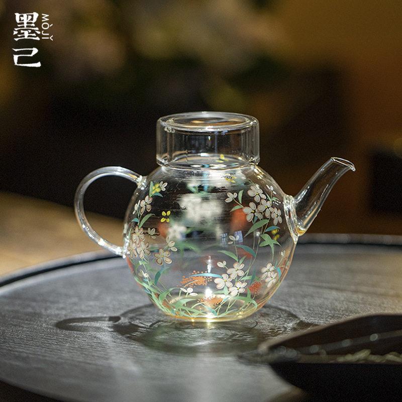 墨己瑞璃耐温繁花似锦玻璃泡茶壶功夫茶具颜值花茶壶手执壶