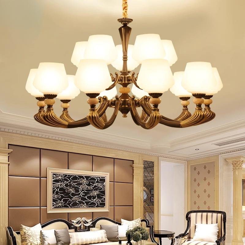 美式吊灯客厅灯全铜奢华简约复古欧式别墅复式楼双层 79013